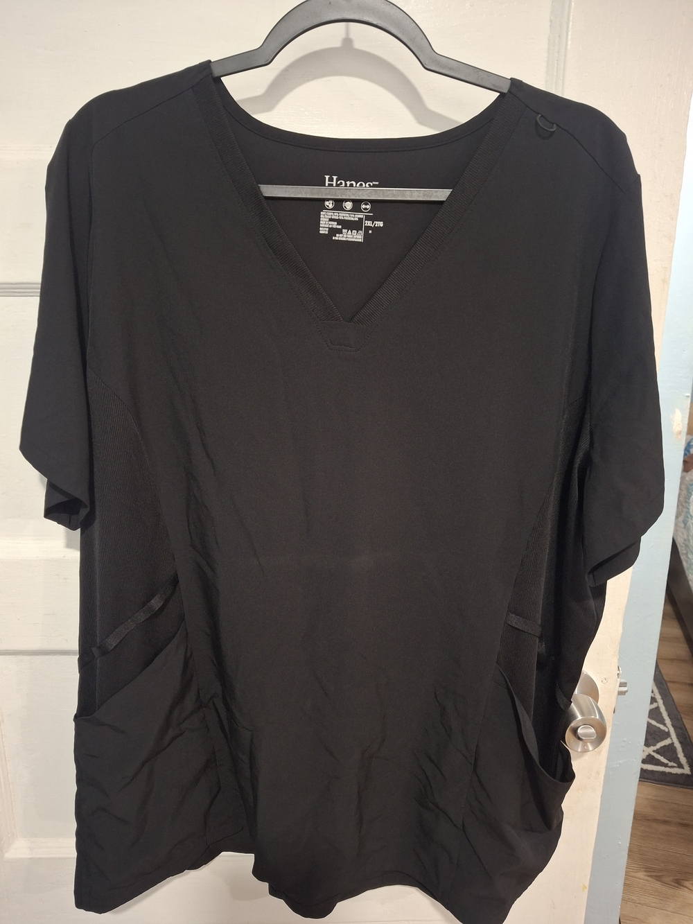 Hanes Womanโs Black V-Neck Scrub Top